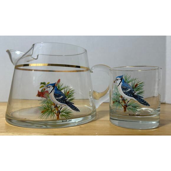 West Virginia Glass Co Songbird Pitcher & Glass – Cardinal & Blue Jay - Picture 4 of 6